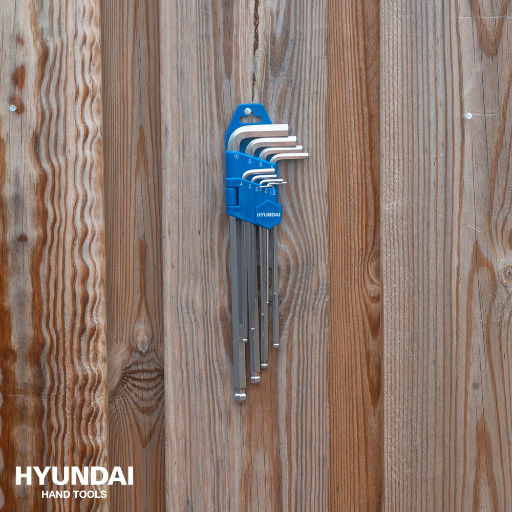 Miniatuur van Hyundai inbusset binnenzeskant stiftsleutelset met kogelkop haaks chroom vanadium 9-delig (59524)