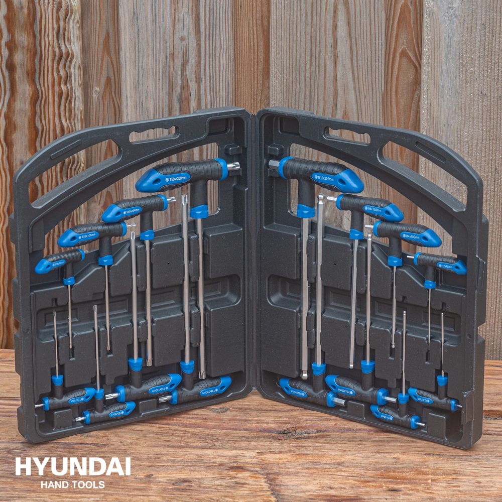 Miniatuur van Hyundai complete set met T-greep inbussleutels en torx stifsleutels inclusief opbergkoffer 16-delig (59551)