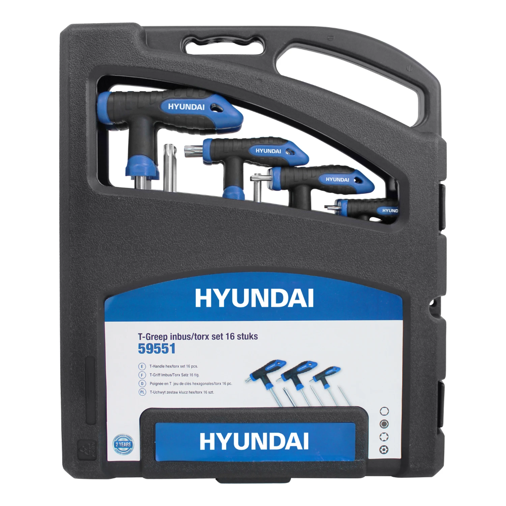 Miniatuur van Hyundai complete set met T-greep inbussleutels en torx stifsleutels inclusief opbergkoffer 16-delig (59551)