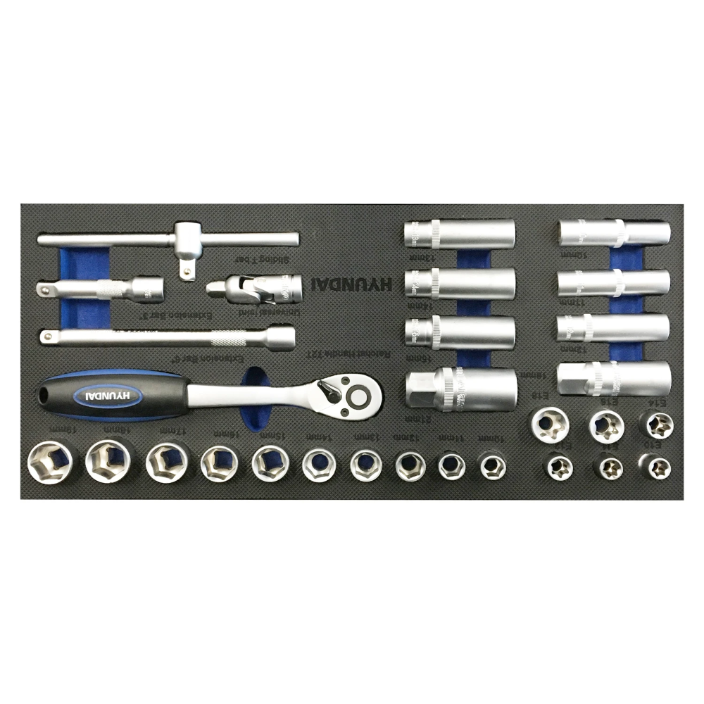 Miniatuur van Hyundai dopsleutelset met ratel 3/8" in koffer 29-delig (59652)