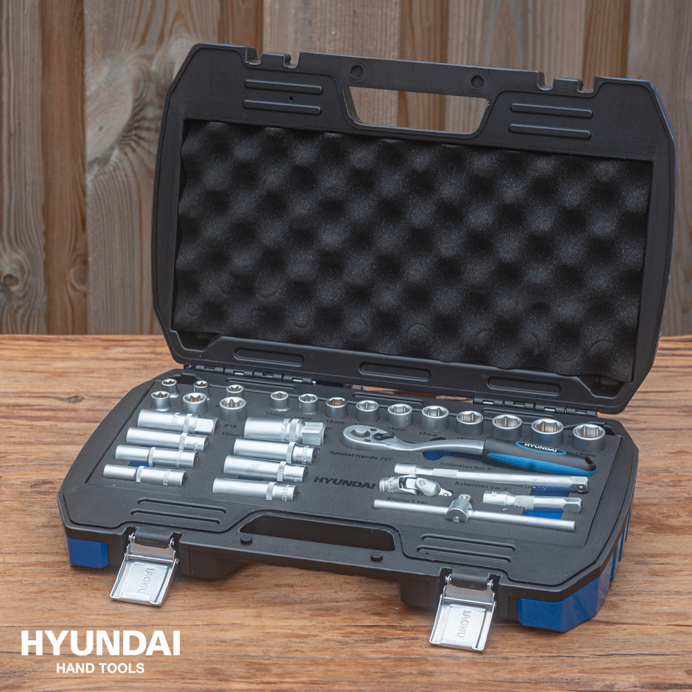Miniatuur van Hyundai dopsleutelset met ratel 3/8" in koffer 29-delig (59652)