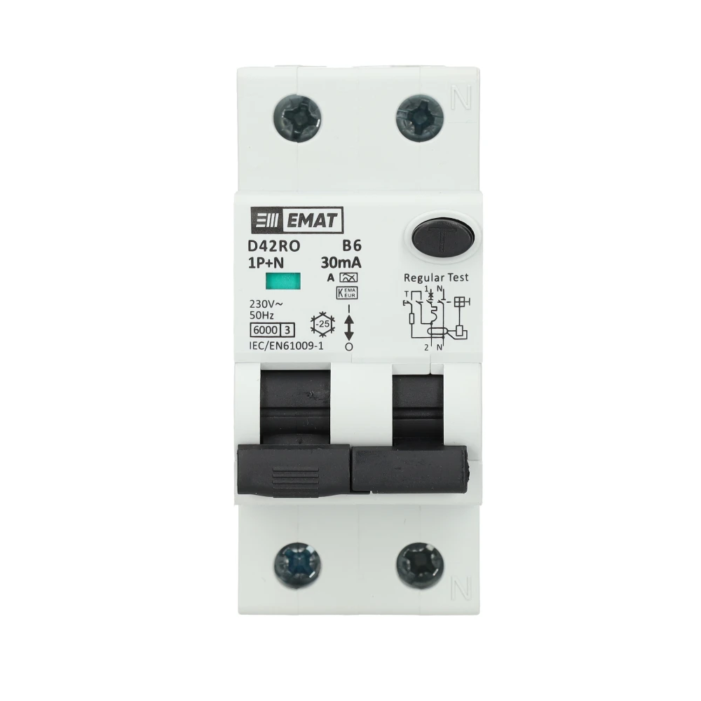 Miniatuur van EMAT aardlekautomaat 1-polig+nul 6A B-kar 30mA 2 modules (85006400)