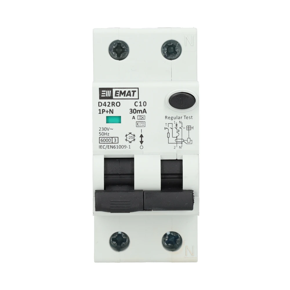 Miniatuur van EMAT aardlekautomaat 1-polig+nul 10A C-kar 30mA 2 modules (85006403)