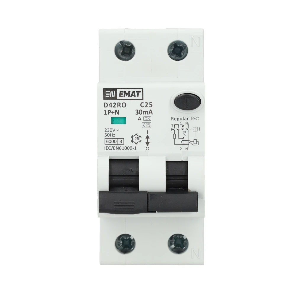 Miniatuur van EMAT aardlekautomaat 1-polig+nul 25A C-kar 30mA 2 modules (85006409)