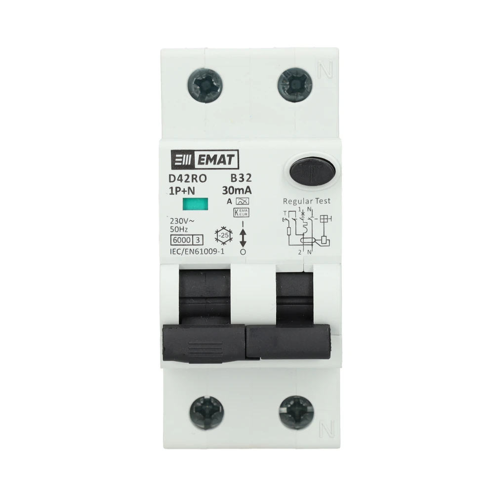 Miniatuur van EMAT aardlekautomaat 1-polig+nul 32A B-kar 30mA 2 modules (85006410)