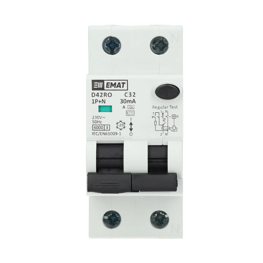 Miniatuur van EMAT aardlekautomaat 1-polig+nul 32A C-kar 30mA 2 modules (85006411)
