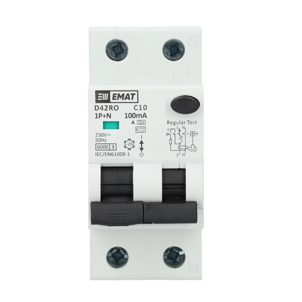 Miniatuur van EMAT aardlekautomaat 1-polig+nul 10A C-kar 100mA 2 modules (85006413)
