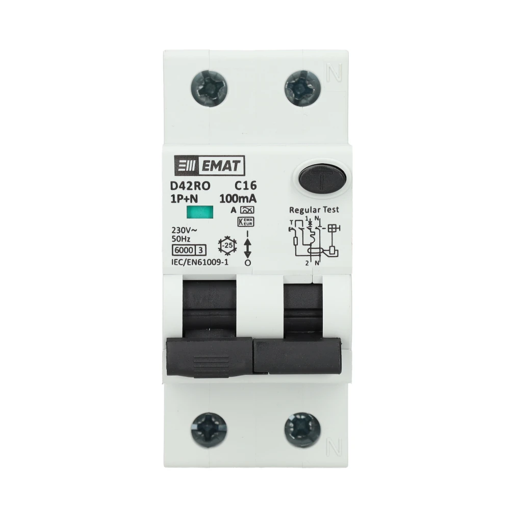 Miniatuur van EMAT aardlekautomaat 1-polig+nul 16A C-kar 100mA 2 modules (85006415)