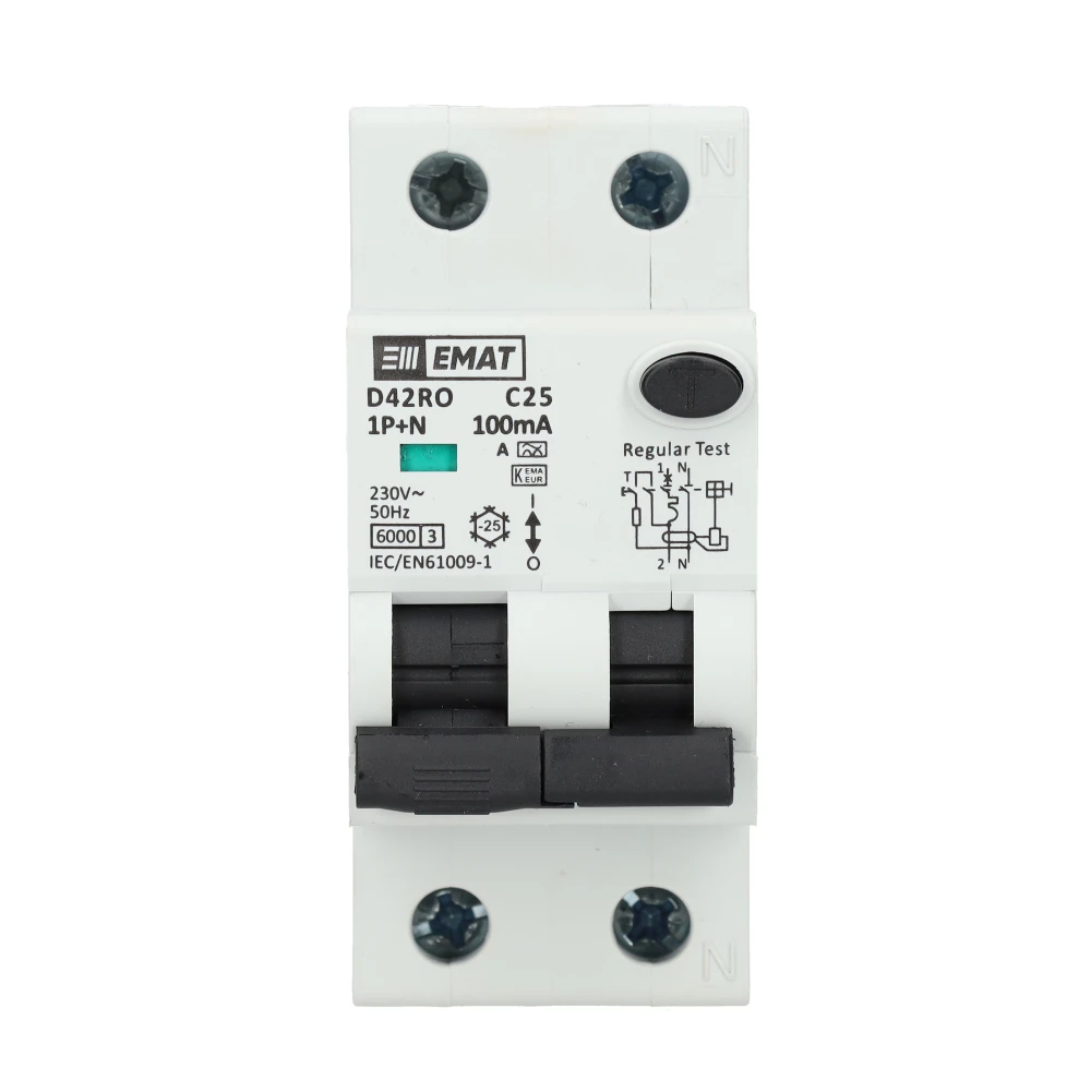 Miniatuur van EMAT aardlekautomaat 1-polig+nul 25A C-kar 100mA 2 modules (85006419)