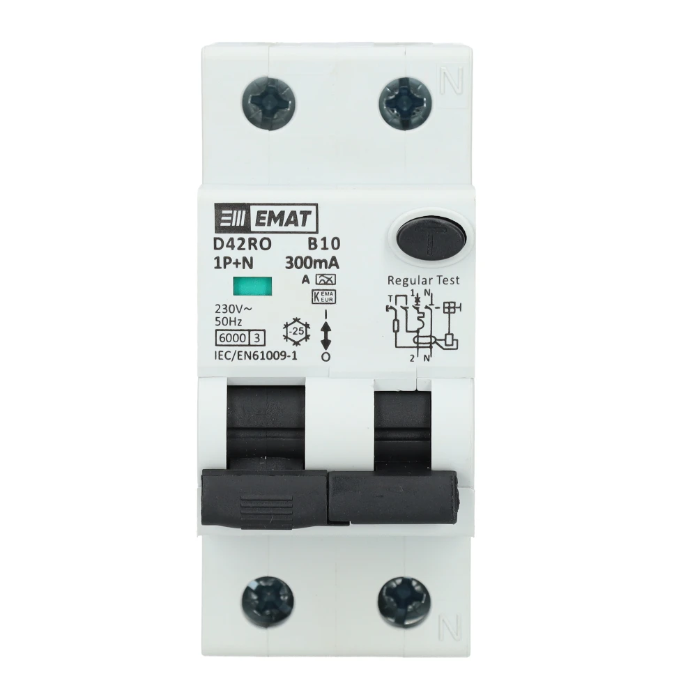 Miniatuur van EMAT aardlekautomaat 1-polig+nul 10A B-kar 300mA 2 modules (85006422)