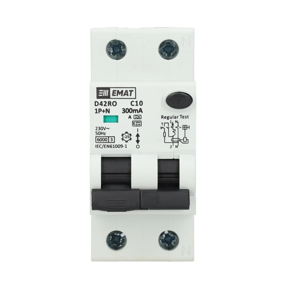 Miniatuur van EMAT aardlekautomaat 1-polig+nul 10A C-kar 300mA 2 modules (85006423)