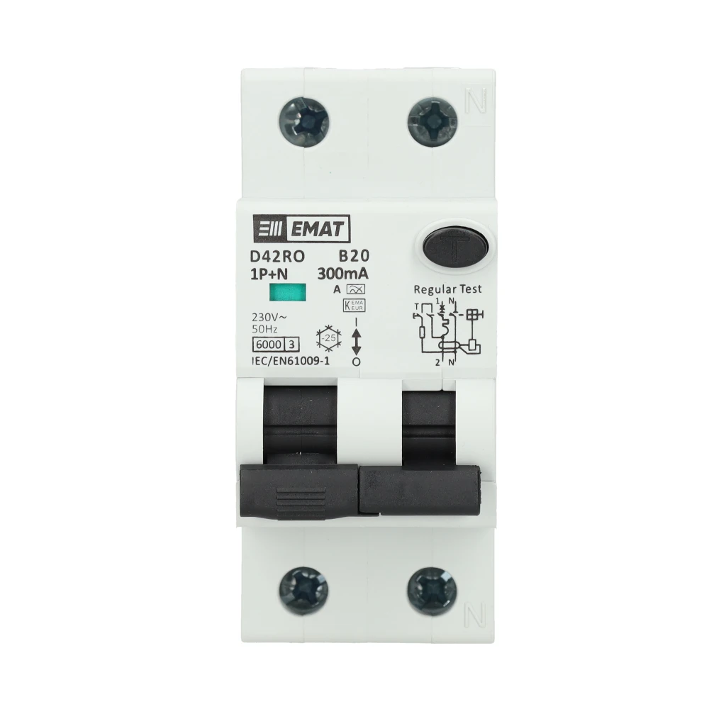 Miniatuur van EMAT aardlekautomaat 1-polig+nul 20A B-kar 300mA 2 modules (85006426)