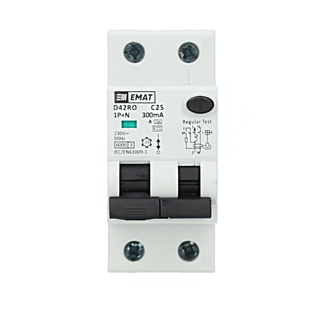 Miniatuur van EMAT aardlekautomaat 1-polig+nul 25A C-kar 300mA 2 modules (85006429)