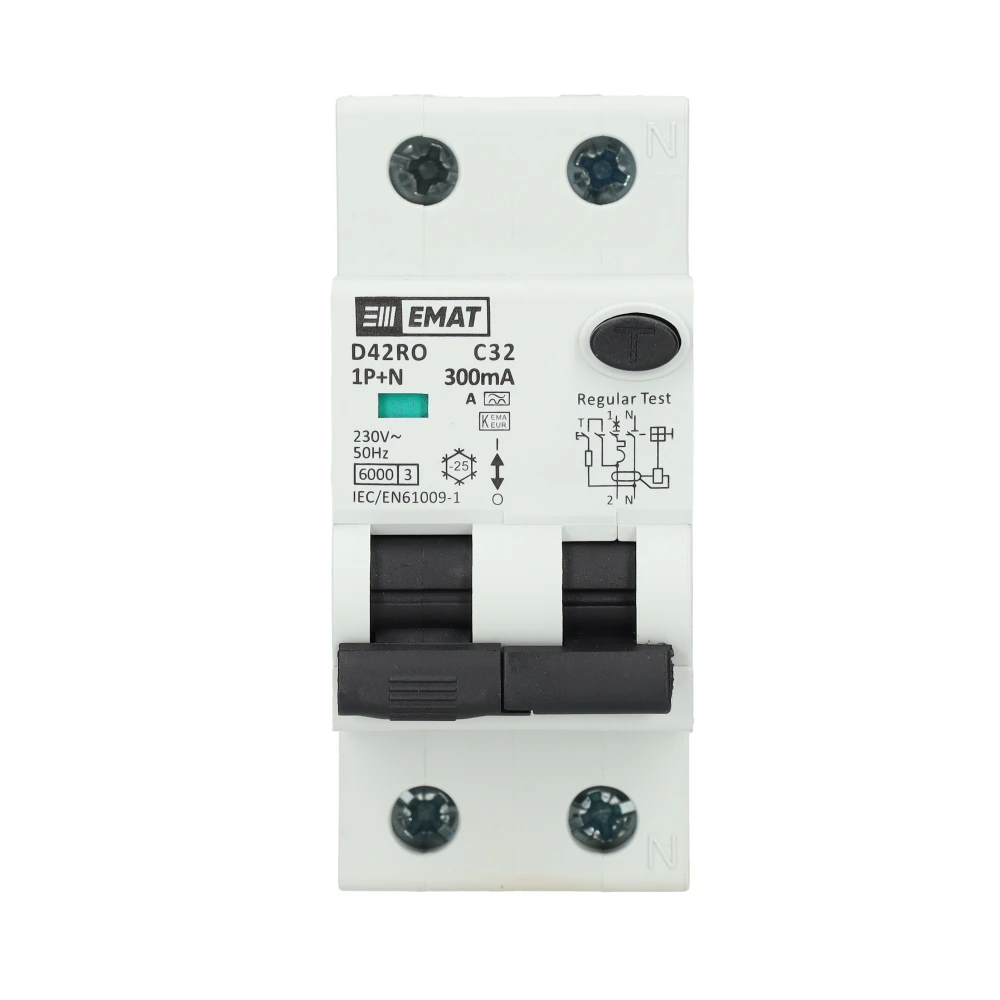 Miniatuur van EMAT aardlekautomaat 1-polig+nul 32A C-kar 300mA 2 modules (85006431)