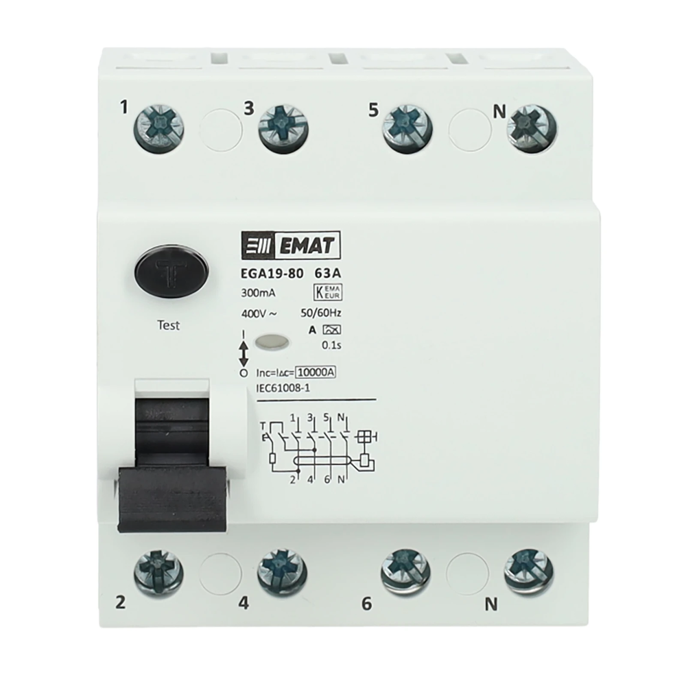 Miniatuur van EMAT aardlekschakelaar 4-polig 63A 300mA type A (85002007)