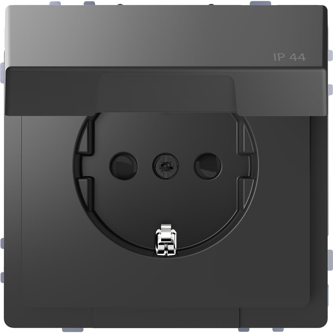 Miniatuur van Merten by Schneider Electric D Life wandcontactdoos met klapdeksel en kinderbeveiliging voor IP44 - antraciet (MTN2314-6034)