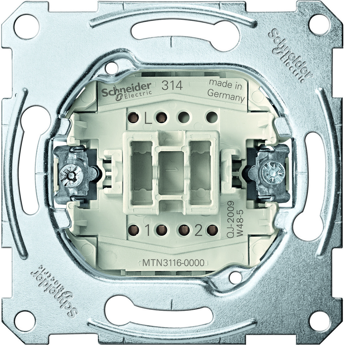 Miniatuur van Schneider Electric wisselschakelaarsokkel, 1-polig 10AX, AC 250 V met insteekklemmen (MTN3116-0000)
