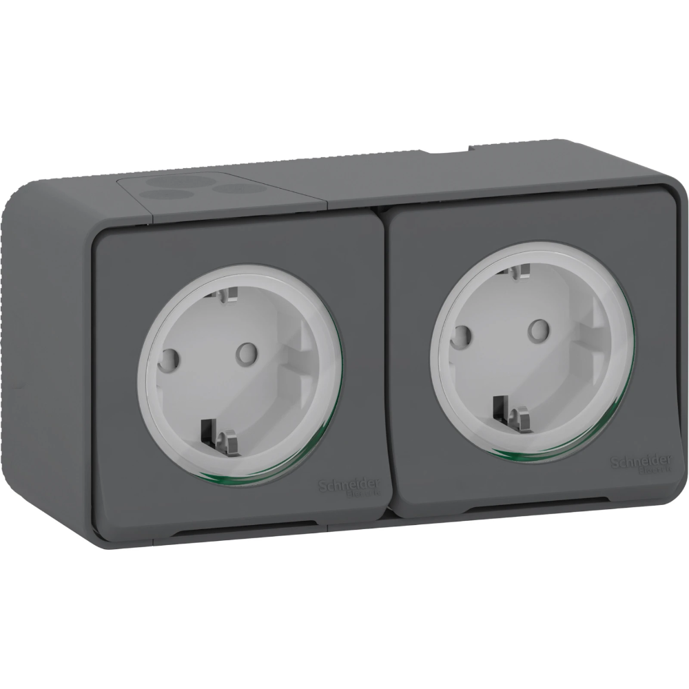 Miniatuur van Schneider-Merten stopcontact 2-voudig met klapdeksel IP55 - Mureva Styl mat grijs (MUR36029)
