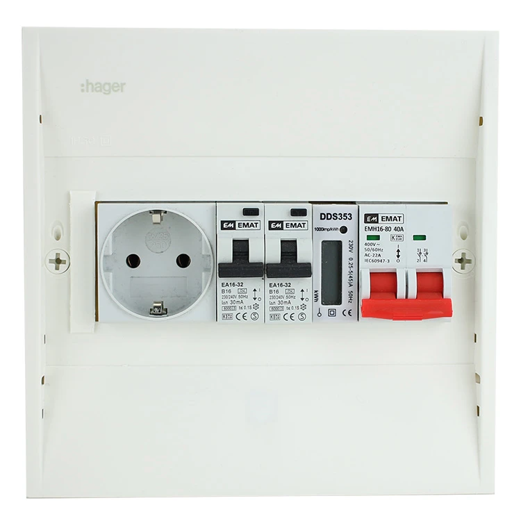 Miniatuur van EMAT PV-verdeler 2x B16 alamat met WCD, hoofdschakelaar en kWh meter (PV0006)