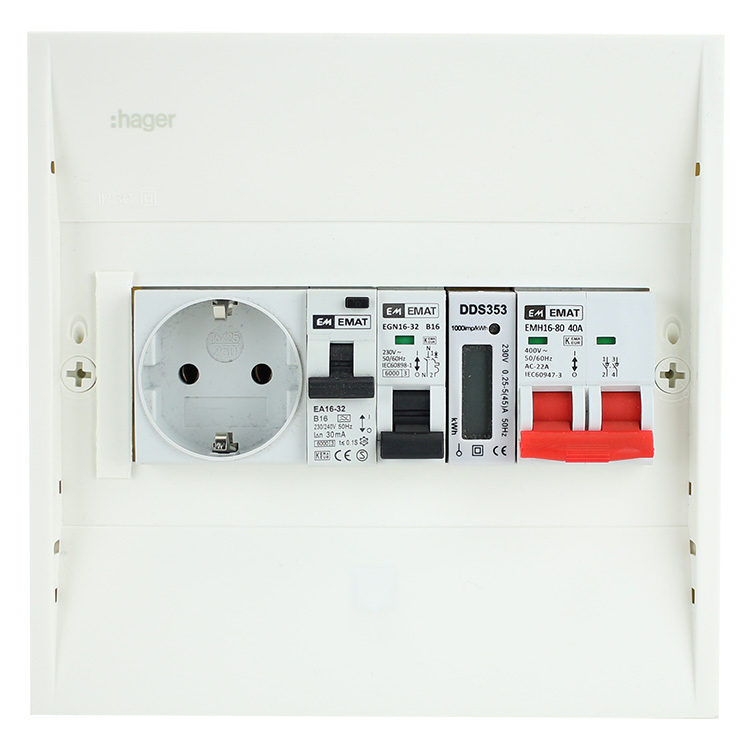 Miniatuur van EMAT PV-verdeler B16 groep met B16 alamat, WCD, hoofdschakelaar en kWh meter (PV0010)