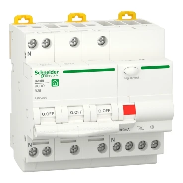 Miniatuur van Schneider Electric aardlekautomaat 3-polig+nul 25A B-kar 300mA (R9D64725)
