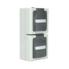 Kopp blue electric stopcontact ip44 verticaal met deksel en randaarde 2-voudig opbouw grijs