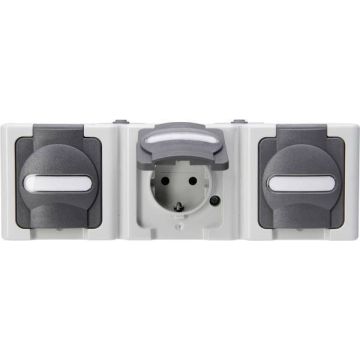 Kopp blue electric stopcontact 3-voudig opbouw horizontaal met deksel en randaarde 3-voudig IP44 - grijs (131356005)