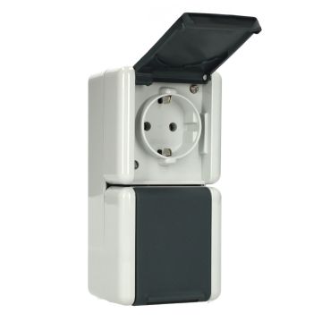 JUNG opbouw stopcontact 2-voudig verticaal met onderkast 16A IP44 - WG800 grijs (822W)