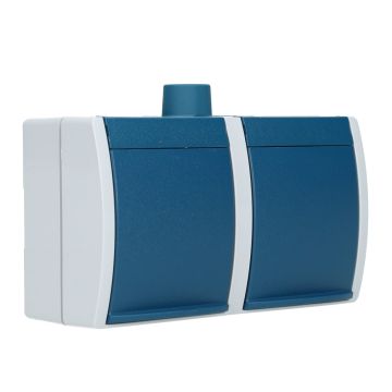 Busch-Jaeger dubbel stopcontact horizontaal opbouw met randaarde en klapdeksel IP44 spatwaterdicht (20/2 EW-53-503)