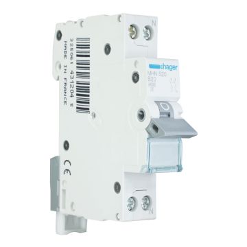 Hager installatieautomaat 1-polig+nul 20A B-kar 4,5kA (MHN520)