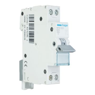 Hager installatieautomaat 1-polig+nul 25A B-kar 4,5kA (MHN525)