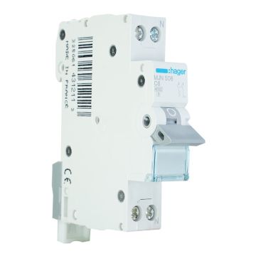 Hager installatieautomaat 1-polig+nul 6A C-kar 4,5kA (MJN506)