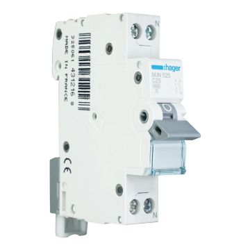 Hager installatieautomaat 1-polig+nul 25A C-kar 4,5kA (MJN525)