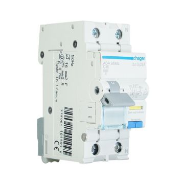 Hager aardlekautomaat C16 30mA 1-fase (1P+N) 6kA (ADA966G)