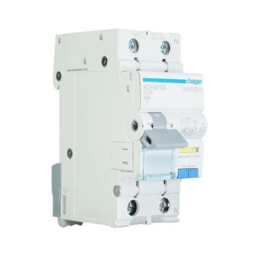 Hager aardlekautomaat 1P+N 25A C-kar 30mA (ADA975G)