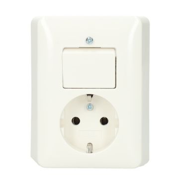 Gira combinatie wisselschakelaar en stopcontact met randaarde - zuiver wit glanzend (017603)