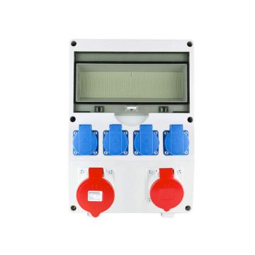 EMAT ledige kunststof wandverdeler IP44 met 1x CEE 5P 16A 1x CEE 5P 32A en 4x schuko 16A (85016002)