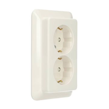 Kopp RIVO stopcontact half opbouw met randaarde zonder kinderbeveiliging 2-voudig wit