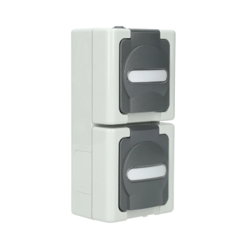 Kopp blue electric stopcontact ip44 verticaal met deksel en randaarde 2-voudig opbouw grijs