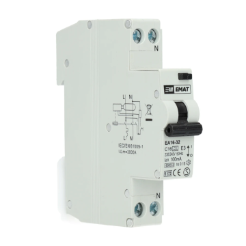 EMAT aardlekautomaat 1-polig+nul 16A C-kar 100mA (85006013)