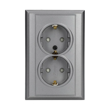 Kopp stopcontact 2-voudig met randaarde en kinderbeveiliging - MALTA antraciet/zilver (927615084)