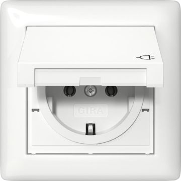 Gira inbouw stopcontact met randaarde en klapdeksel compleet met afdichtset IP44 en enkelvoudig afdekraam - zuiver wit (415703)