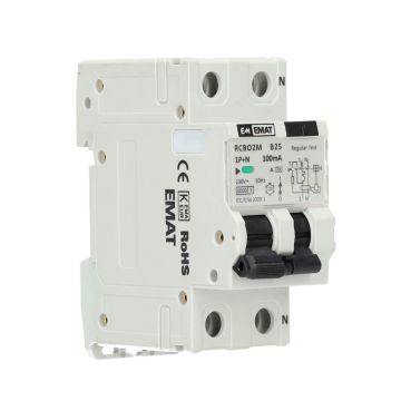 EMAT aardlekautomaat 1-polig+nul 25A B-kar 100mA 2 modules (85006056)
