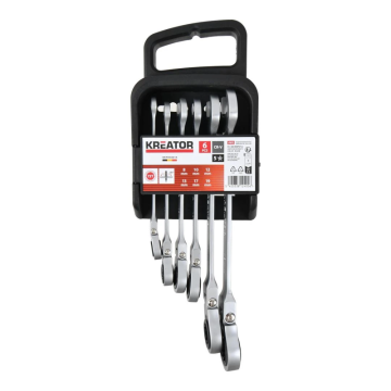 Kreator ringratel steeksleutelset 8/10/12/13/17/19mm met flexkop in houder - 6-delig (KRTH30014)