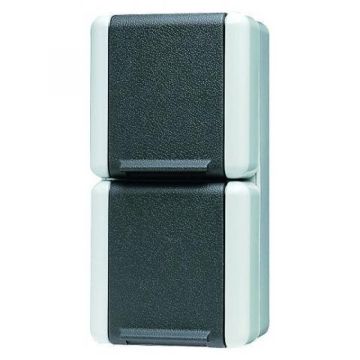 JUNG opbouw stopcontact 2-voudig verticaal met onderkast 16A IP44 - WG800 grijs (822W)