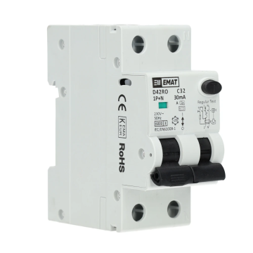 EMAT aardlekautomaat 1-polig+nul 32A C-kar 30mA 2 modules (85006411)
