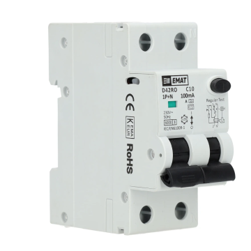 EMAT aardlekautomaat 1-polig+nul 10A C-kar 100mA 2 modules (85006413)