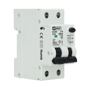 EMAT aardlekautomaat 1-polig+nul 16A C-kar 100mA 2 modules (85006415)