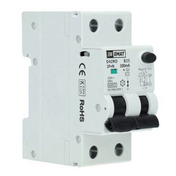 EMAT aardlekautomaat 1-polig+nul 25A B-kar 100mA 2 modules (85006418)