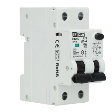 EMAT aardlekautomaat 1-polig+nul 25A C-kar 100mA 2 modules (85006419)